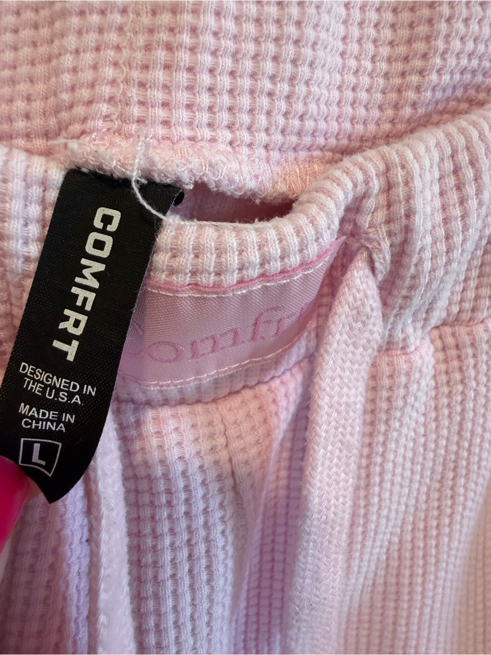 Comfrt Large Light / Baby Pink Waffle Knit Wide Leg Sweatpants - Picture 7 of 8